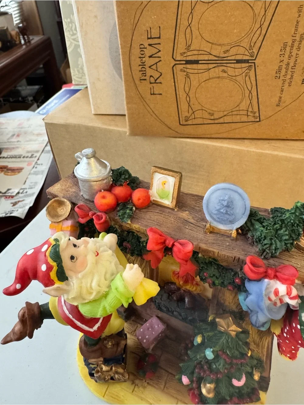 Festive Elf and Stocking Fireplace Holiday Figurine - Tea Light